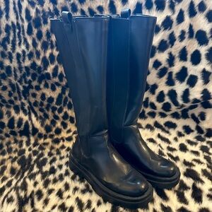Black Faux Leather Knee-High Boots